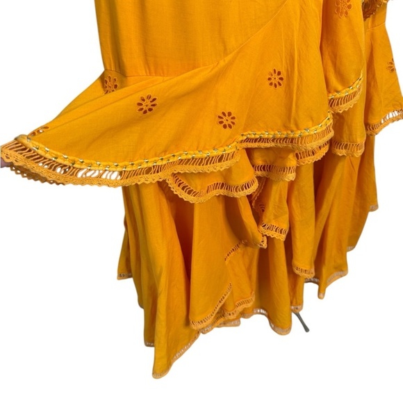 MISA Los Angeles Bethina Eyelet Off Shoulder Ruffled Dress Marigold Yellow XS - Picture 5 of 13